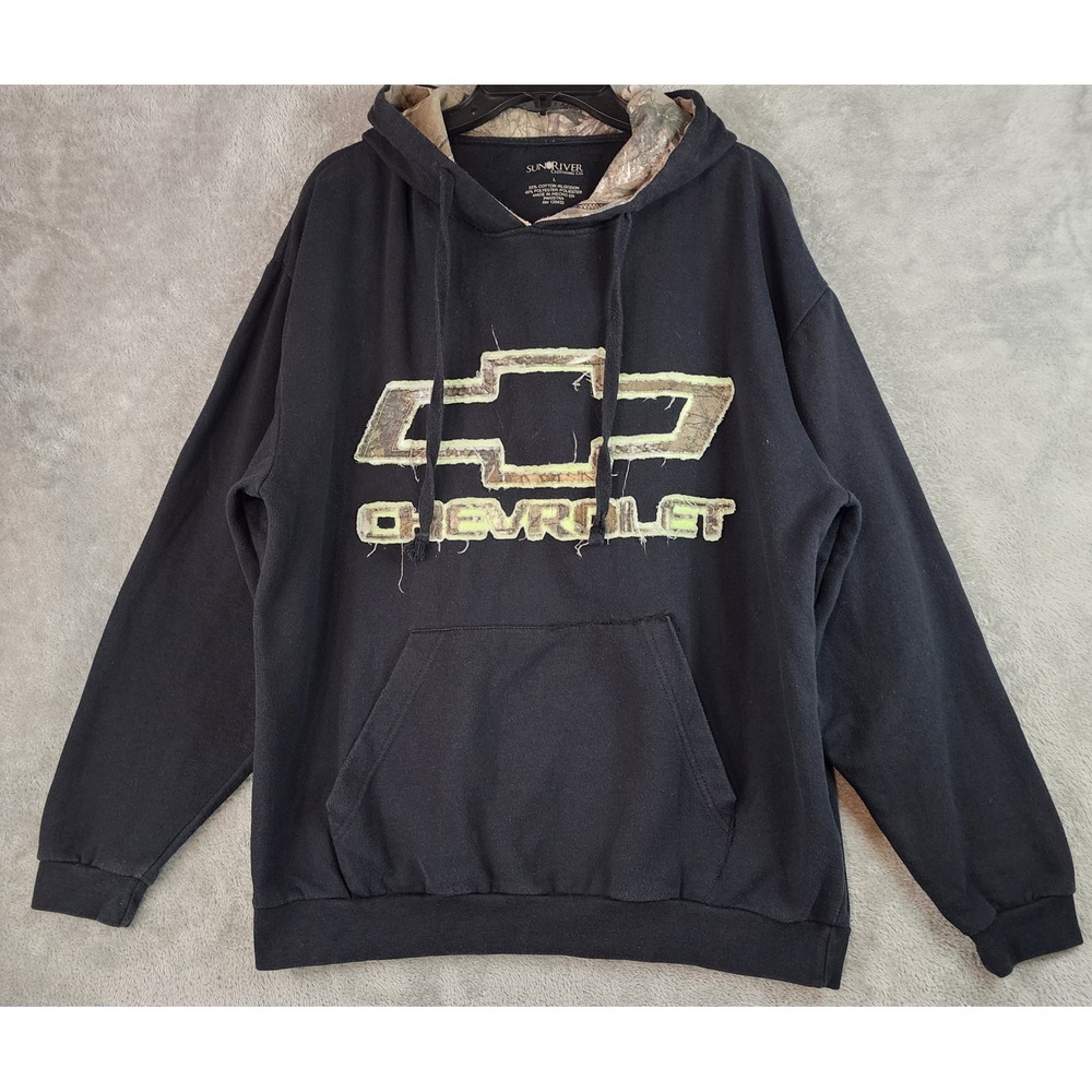 Sun River Clothing Co Hoodie Mens Large Black Camo Chevrolet Logo Pullover Top